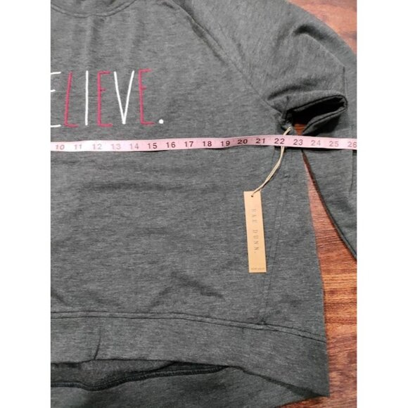 NWT Rae Dunn BELIEVE Drop Shoulder Graphic Sweatshirt Charcoal Heather Womens XL - Picture 9 of 12